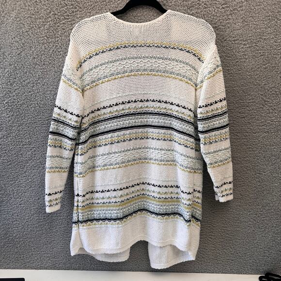J Jill Cardigan Sweater Womens Top XL Striped Duster Open Front White Multicolor - Picture 6 of 8